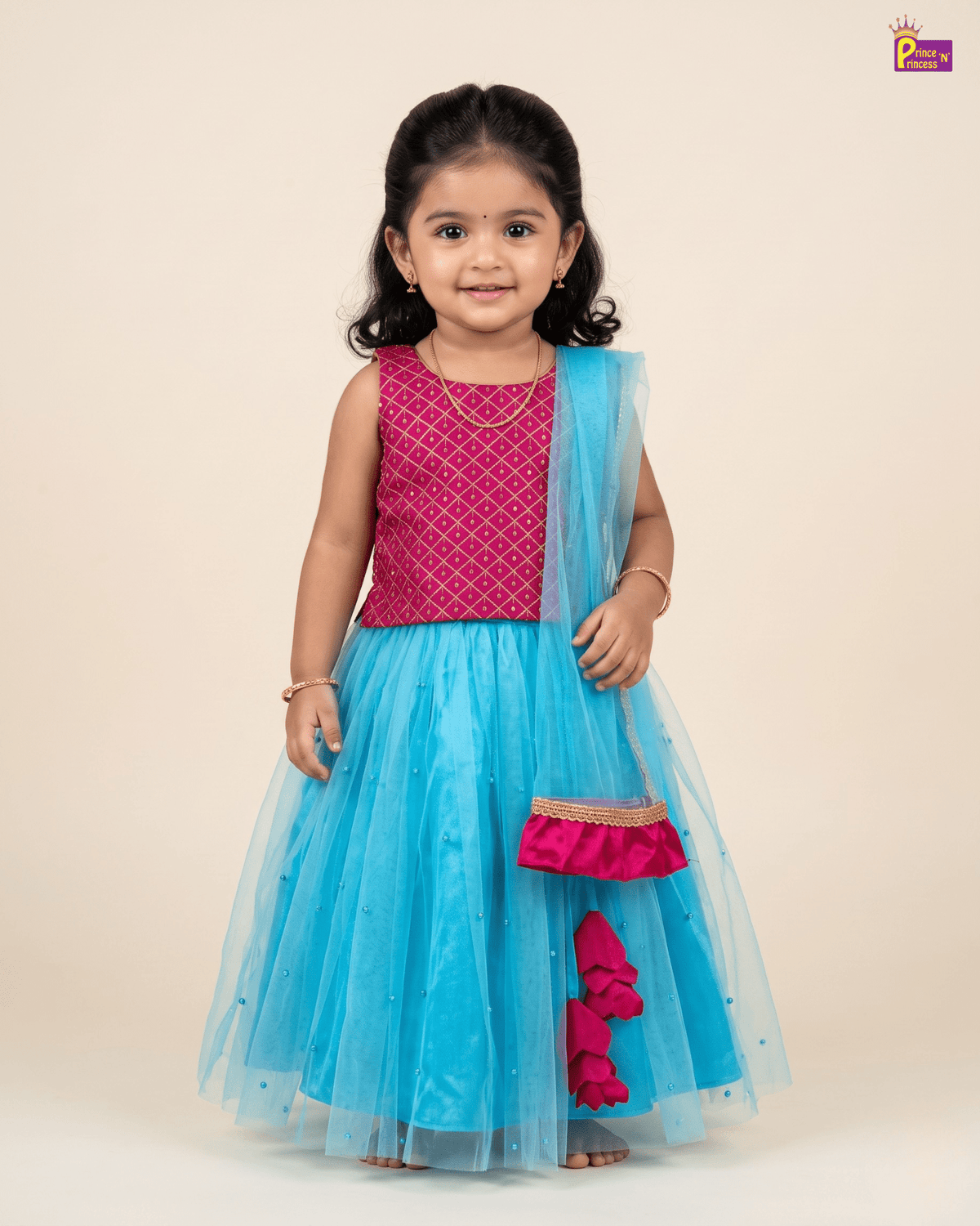 Rani Pink & Sky Blue Net Lehenga Choli for Baby Girls LC202 for kids festival wear