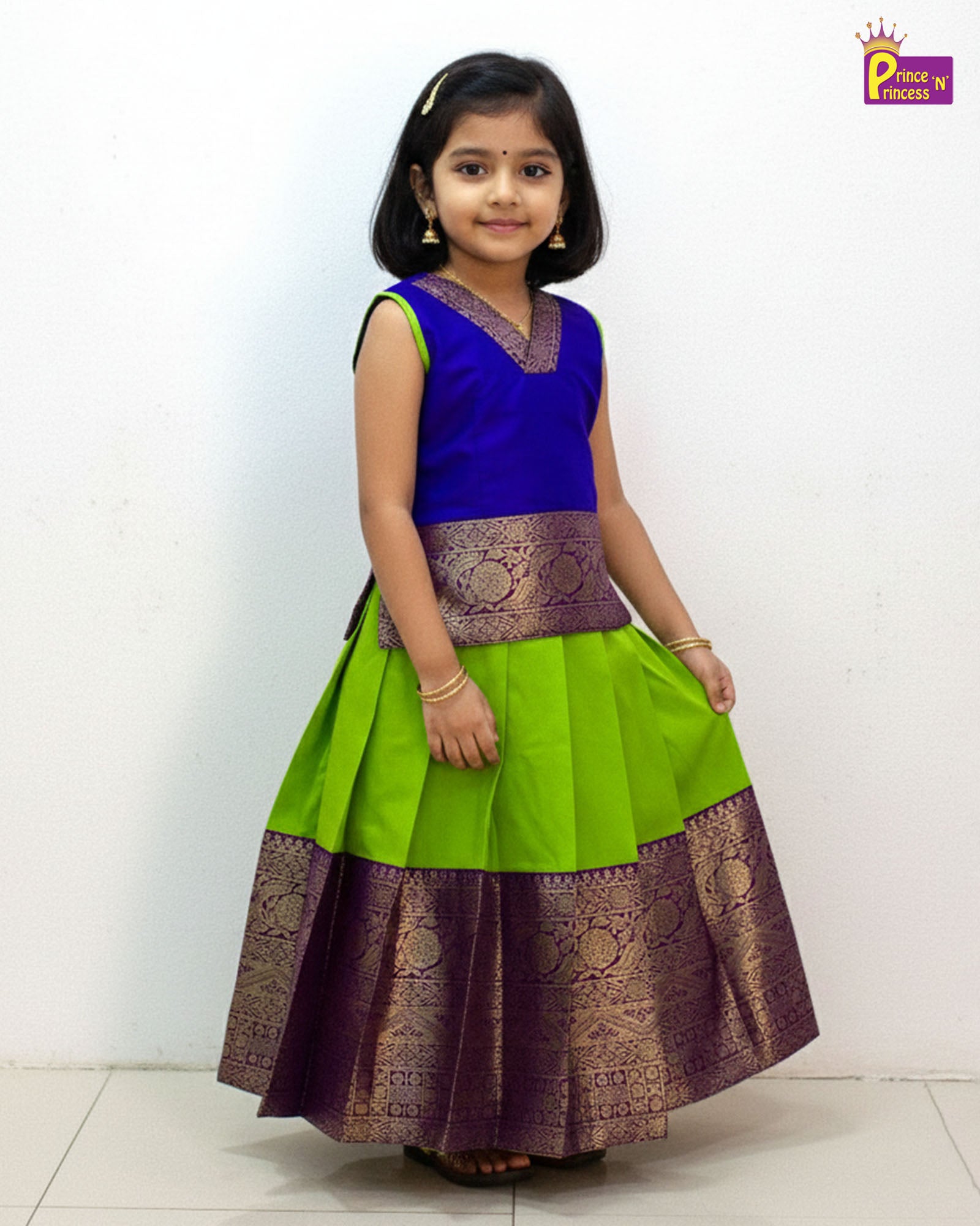Raw Silk Banarasi Border Pattu Pavadai Maroon Navy | Modern Traditional Set PPP1845 - Prince N Princess