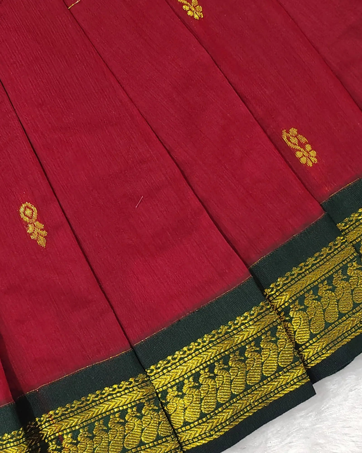 Red Kalyani Cotton Halter Neck Pavadai for Girls - Pongal Wear PPP2168 for kids festival wear