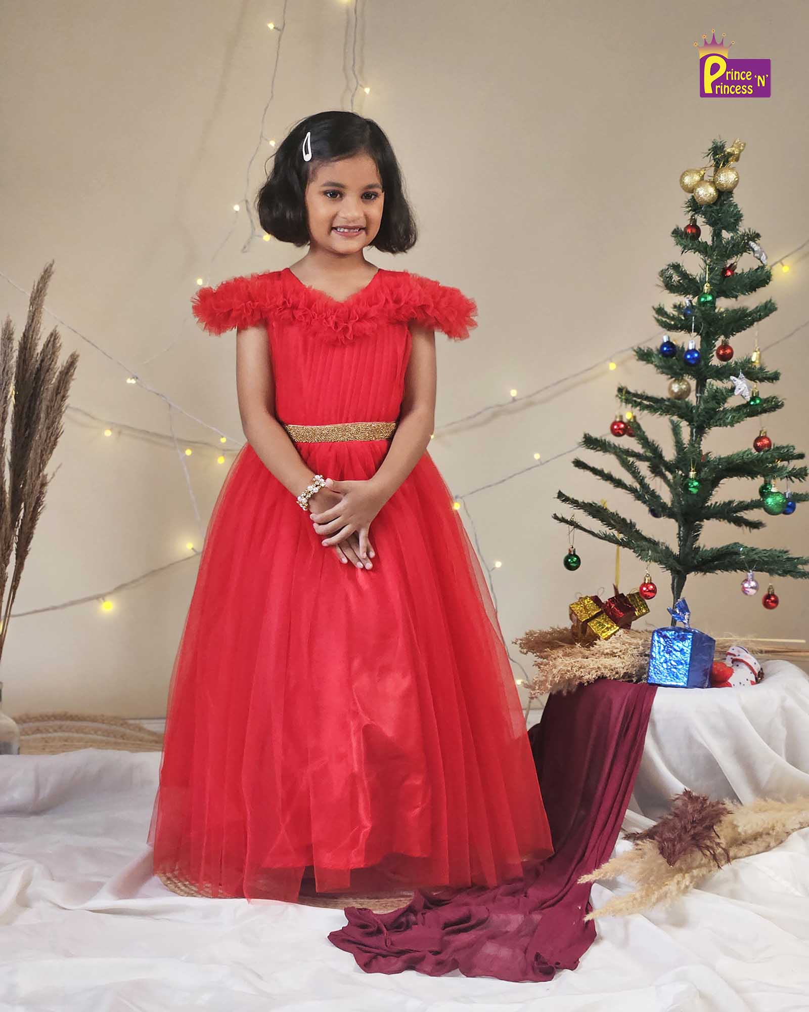 Red Kids Birthday Gown BG229 for kids festival wear