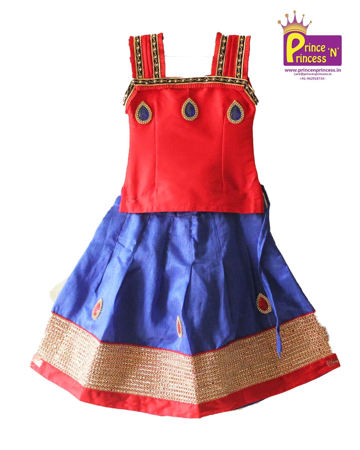 Red with Blue Traditional Pattu Pavadai RATH04