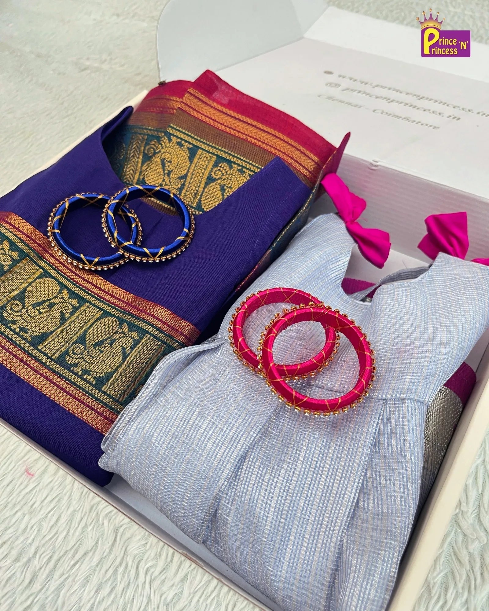 Royal Moments Gift Box Silk Pattu Frock & Chettinad Cotton Gown with Bangles GB - GT0002 - Prince N Princess