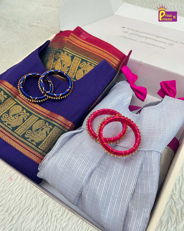 Royal Moments Gift Box Silk Pattu Frock & Chettinad Cotton Gown with Bangles GB - GT0002 - Prince N Princess