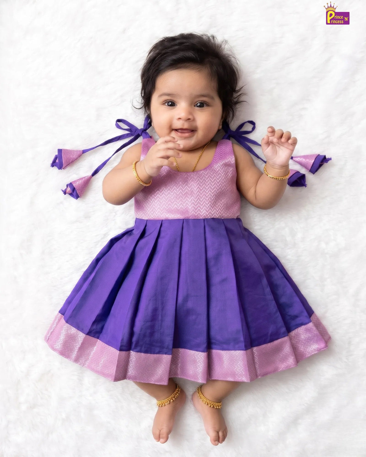 Royal Purple Raw Silk Newborn Lakshana Frock - Light Silk Dress LF2089 for kids festival wear