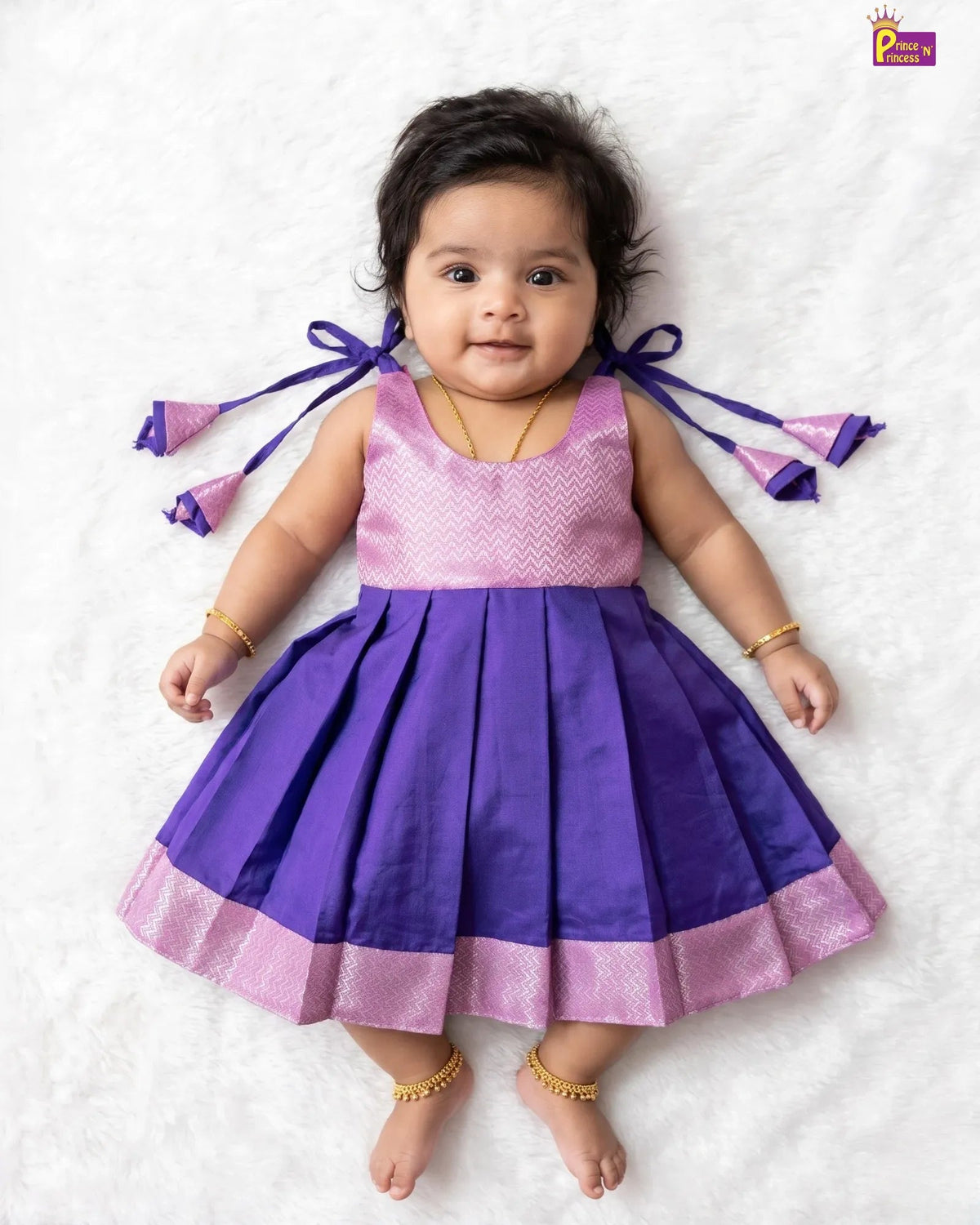 Royal Purple Raw Silk Newborn Lakshana Frock - Light Silk Dress LF2089 for kids festival wear
