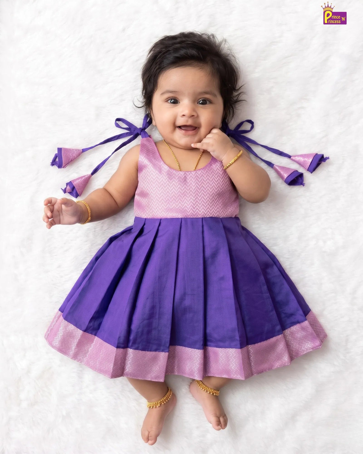 Royal Purple Raw Silk Newborn Lakshana Frock - Light Silk Dress LF2089 for kids festival wear