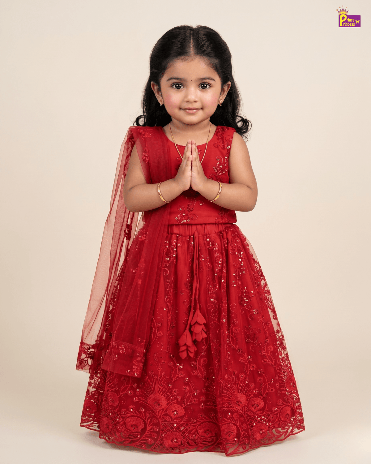 Ruby Red Embroidered Lehenga Choli with Net Dupatta for Girls LC187 for kids festival wear