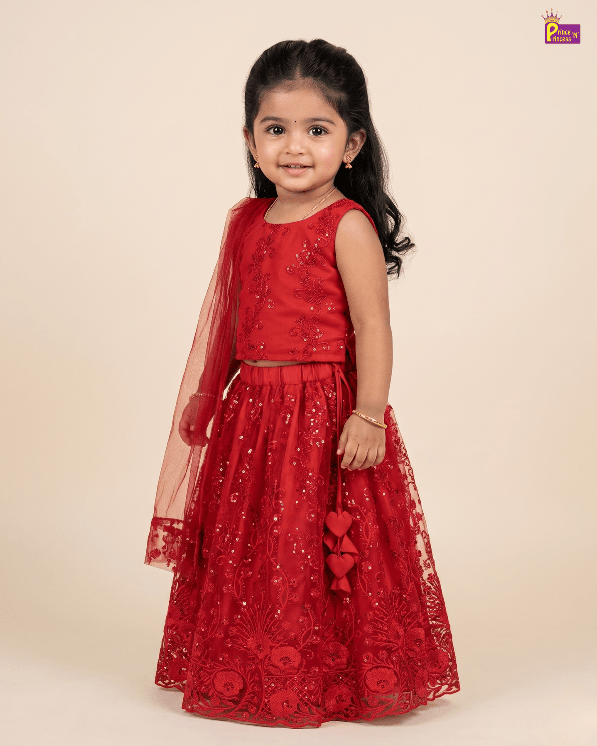 Ruby Red Embroidered Lehenga Choli with Net Dupatta for Girls LC187 for kids festival wear