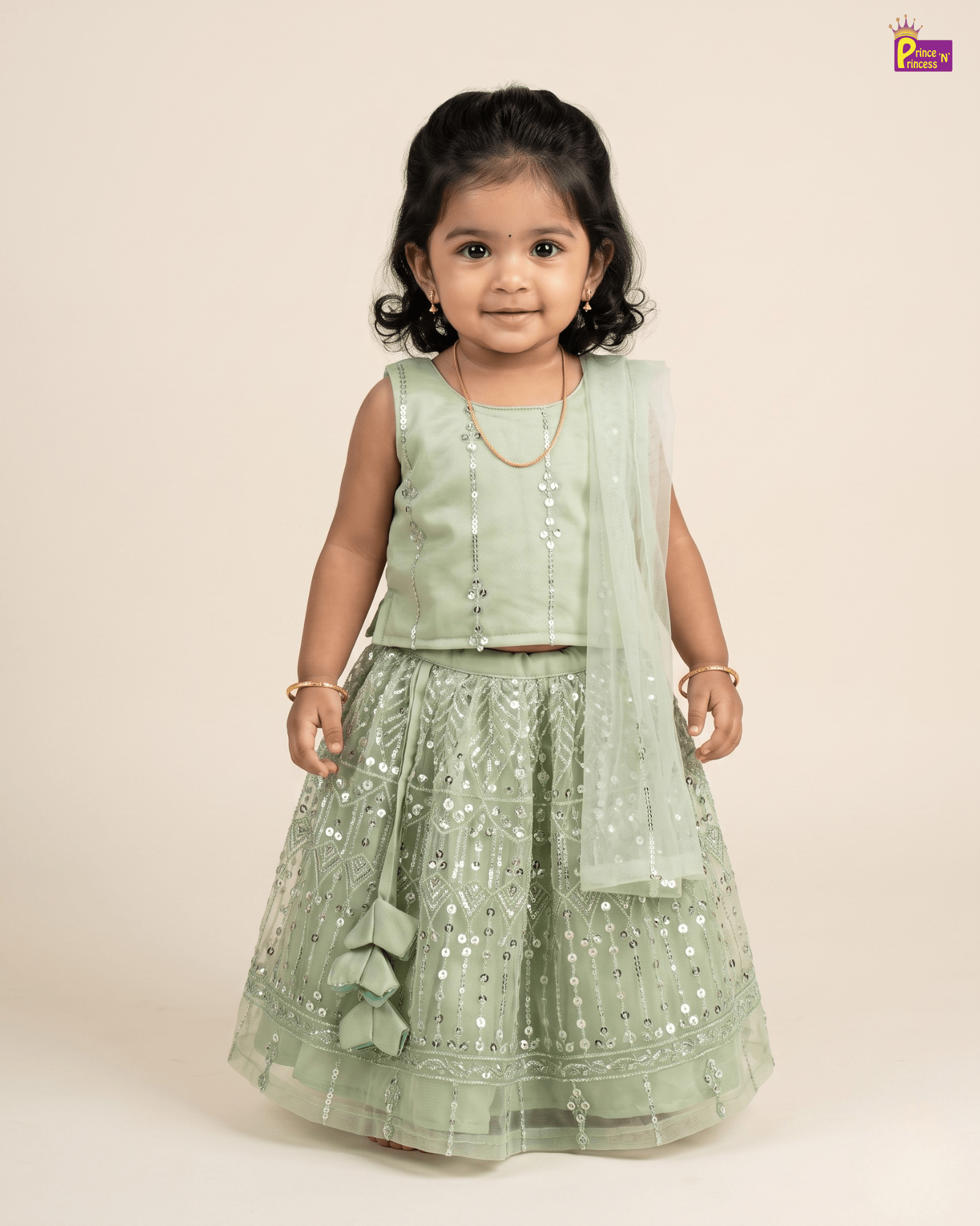 Sage Green Sequin Lehenga Choli for Girls | Festive Party Wear LC285 for kids festival wear