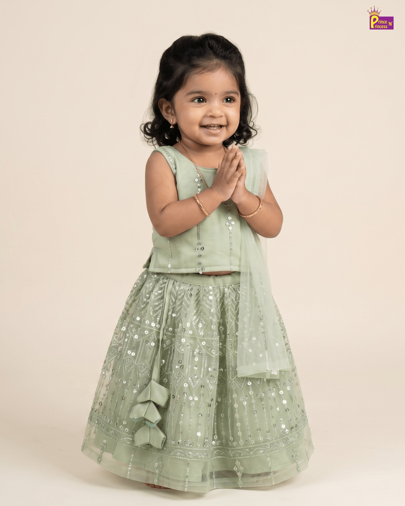 Sage Green Sequin Lehenga Choli for Girls | Festive Party Wear LC285 for kids festival wear