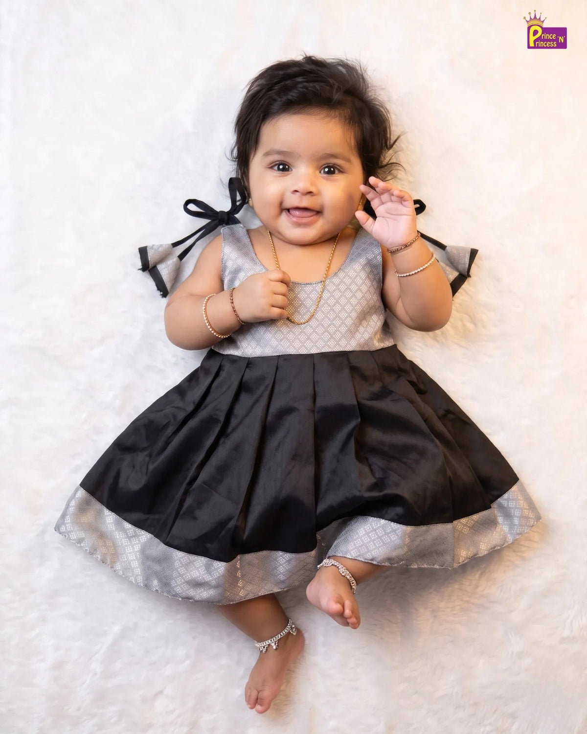Silver & Black Pattu Frock for Newborn Baby Girl - LF2084 for kids festival wear