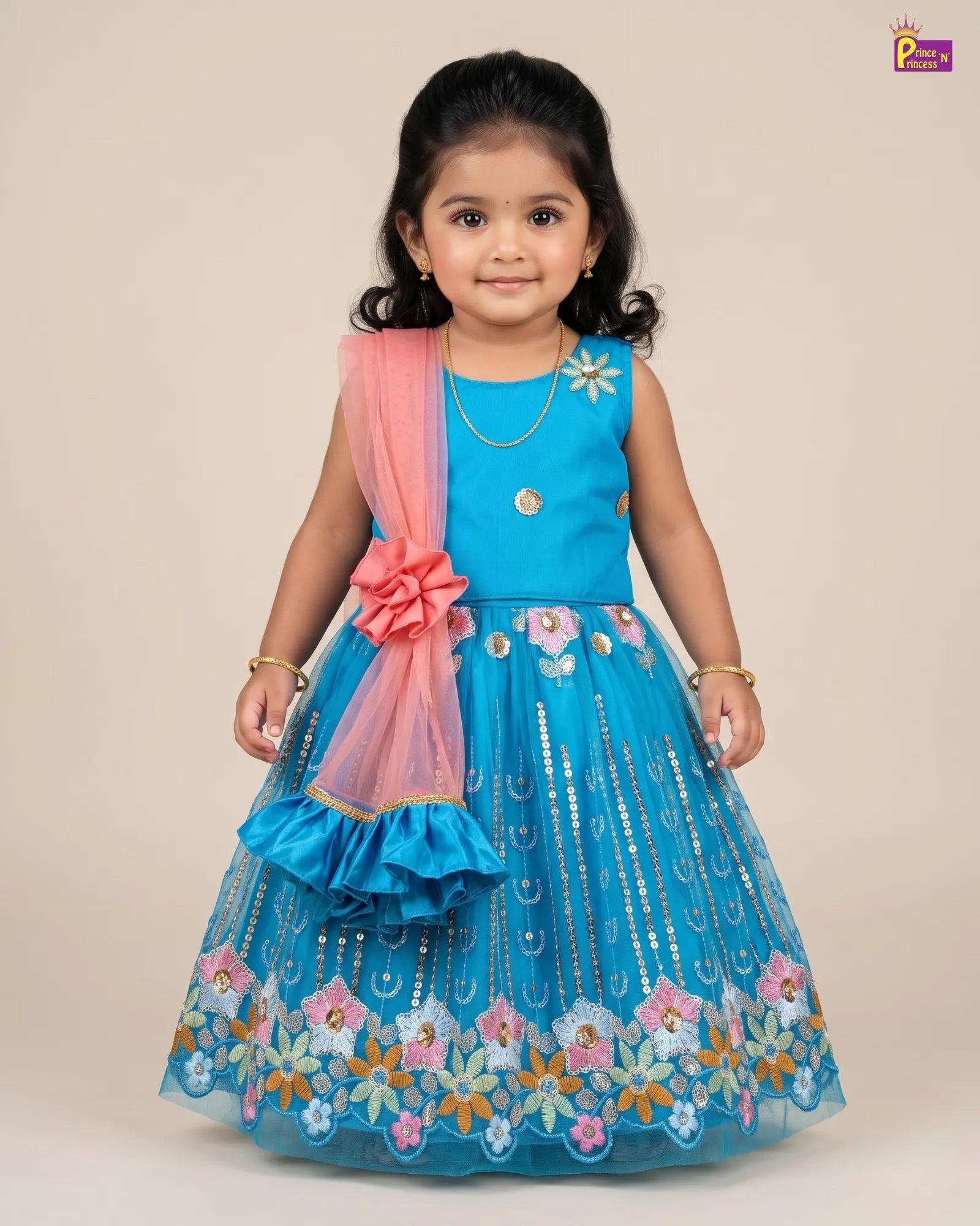 Sky Blue Floral Embroidered Lehenga Choli for Baby Girls LC153 for kids festival wear