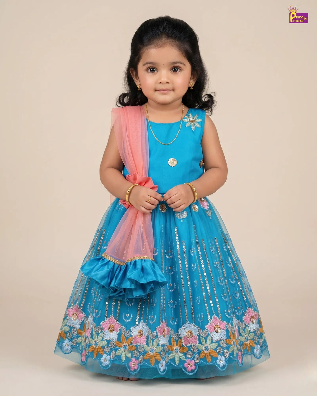 Sky Blue Floral Embroidered Lehenga Choli for Baby Girls LC153 for kids festival wear