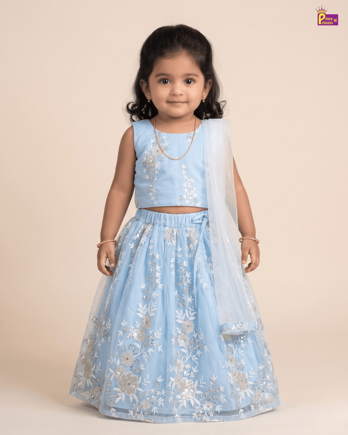 Sky Blue Floral Embroidered Lehenga Choli with Net Dupatta for Girls LC222 for kids festival wear