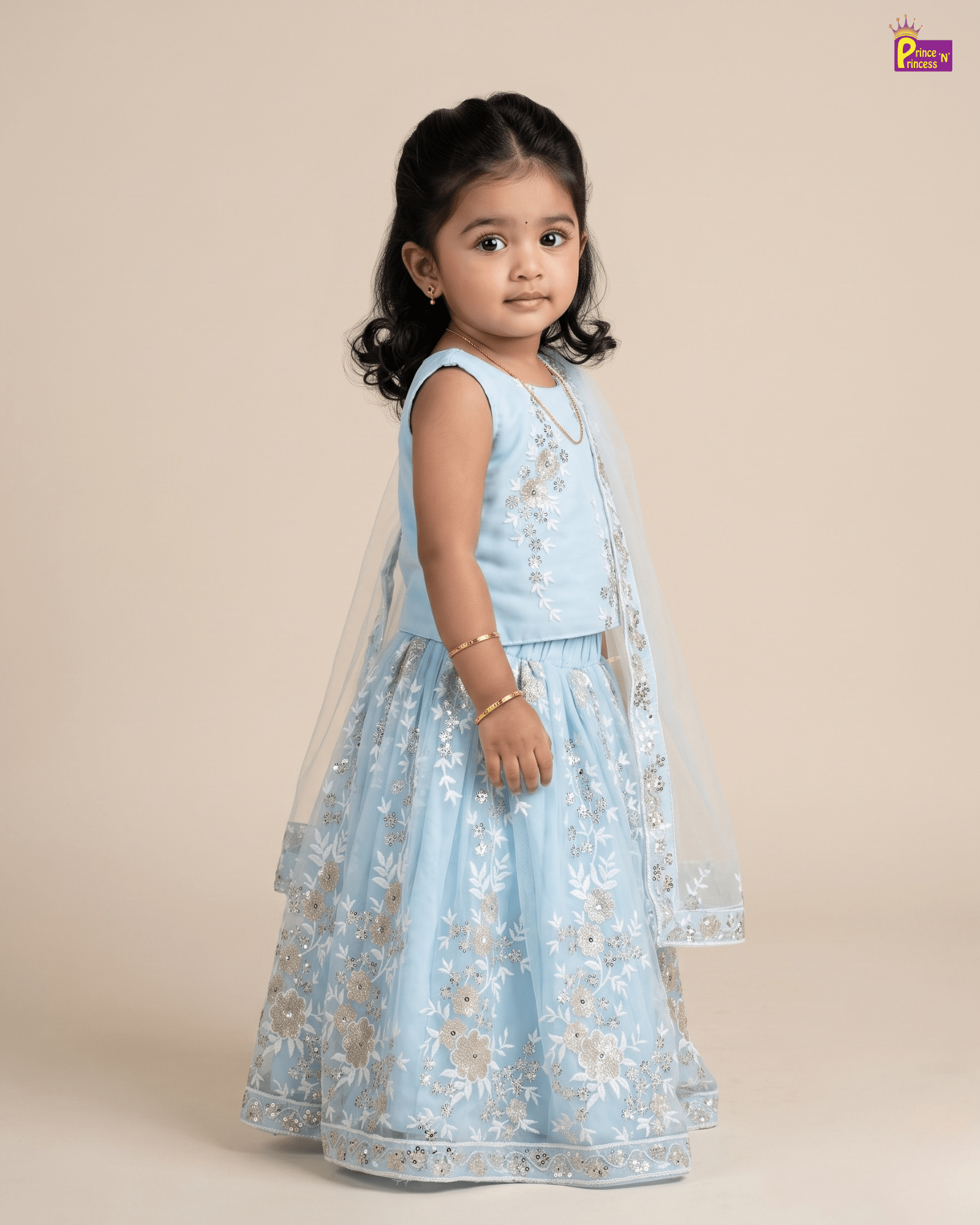 Sky Blue Floral Embroidered Lehenga Choli with Net Dupatta for Girls LC222 for kids festival wear