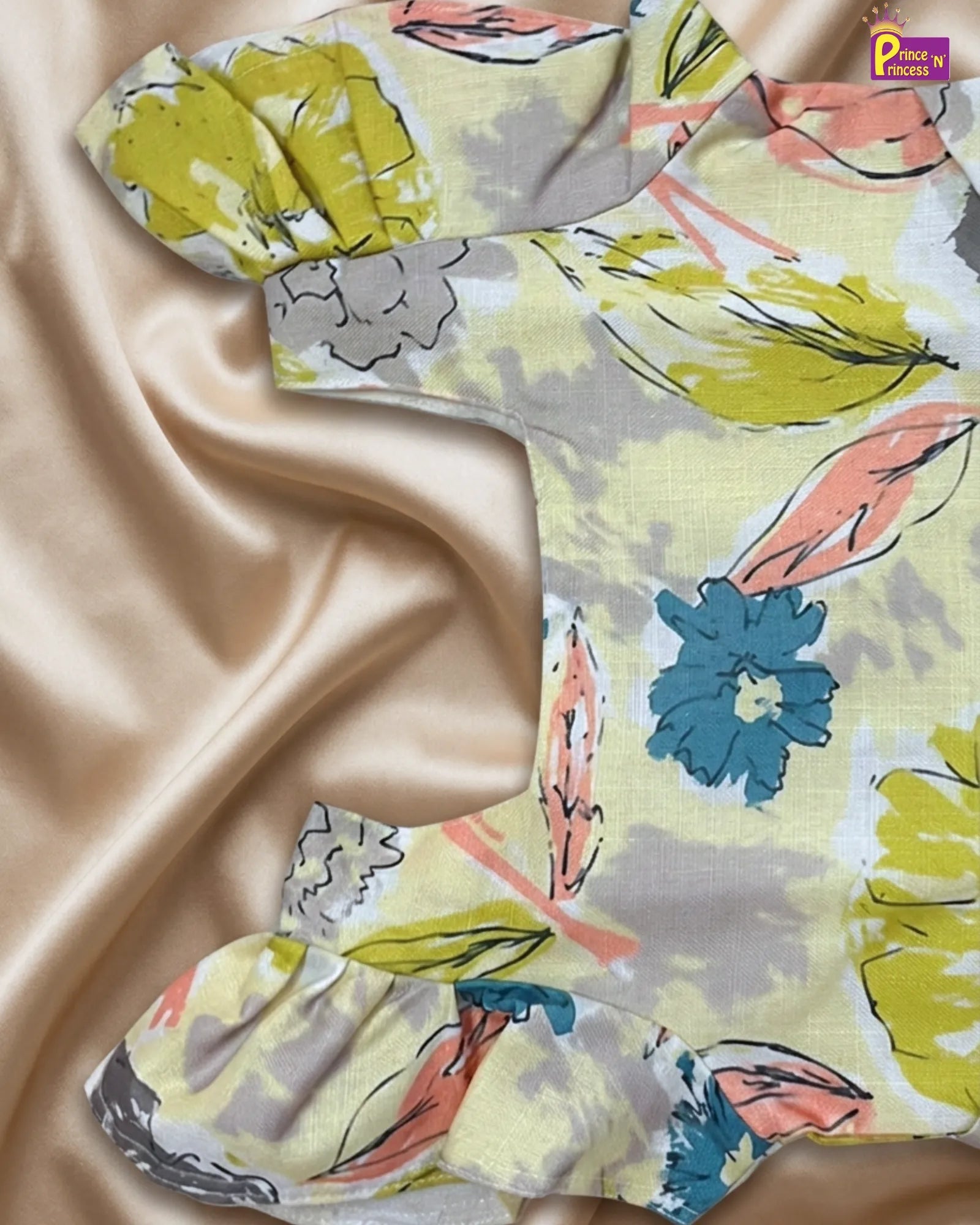 Floral fabric with colorful flowers on a beige background