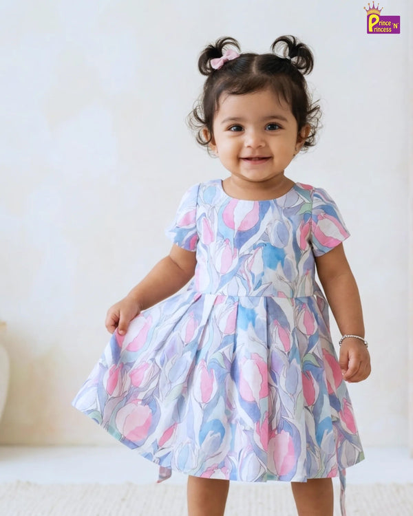 Girls pastel floral summer cotton frock lightweight kids casual dress for outings and playtime