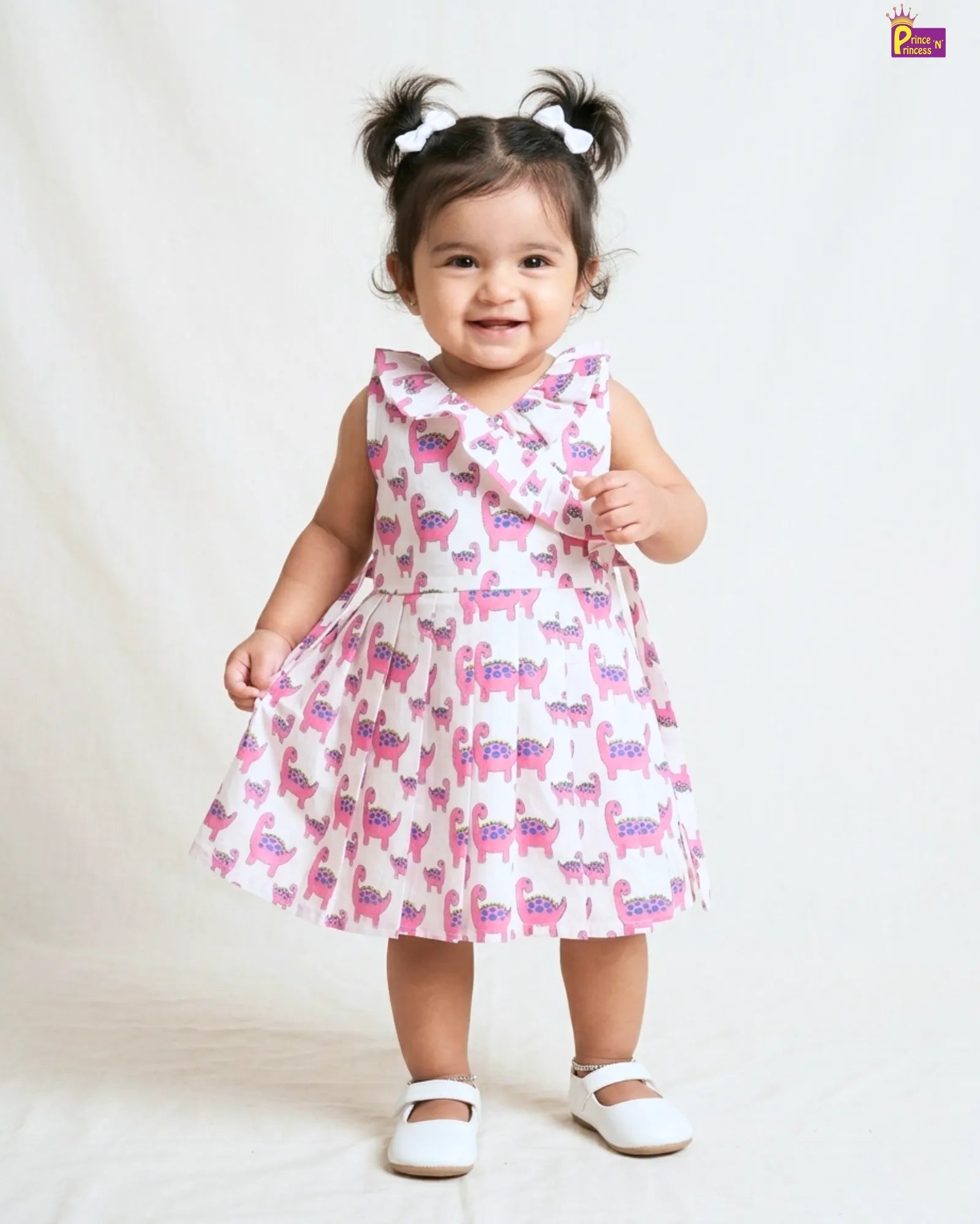 Summer Cotton Frock for Kids - Tortoise Pink Print | Handblock Style Dress CF422 for kids festival wear