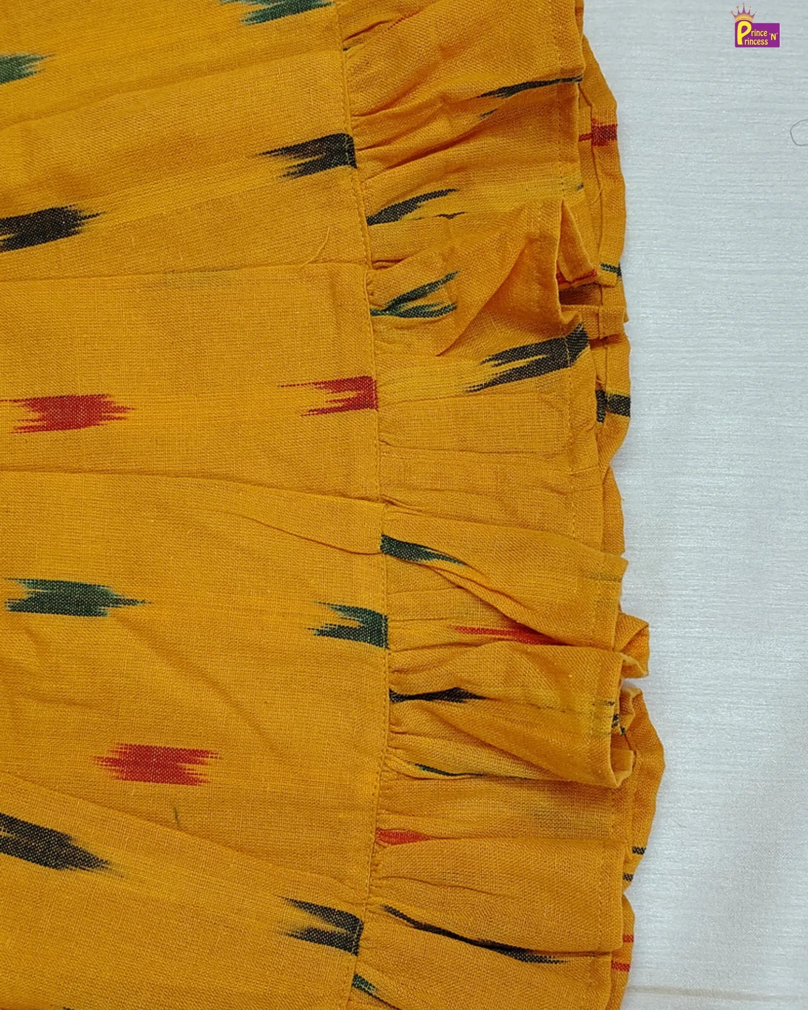 Summer Cotton Frock Yellow Ikat Print Kids Casual Wear Dress CF423 for kids festival wear