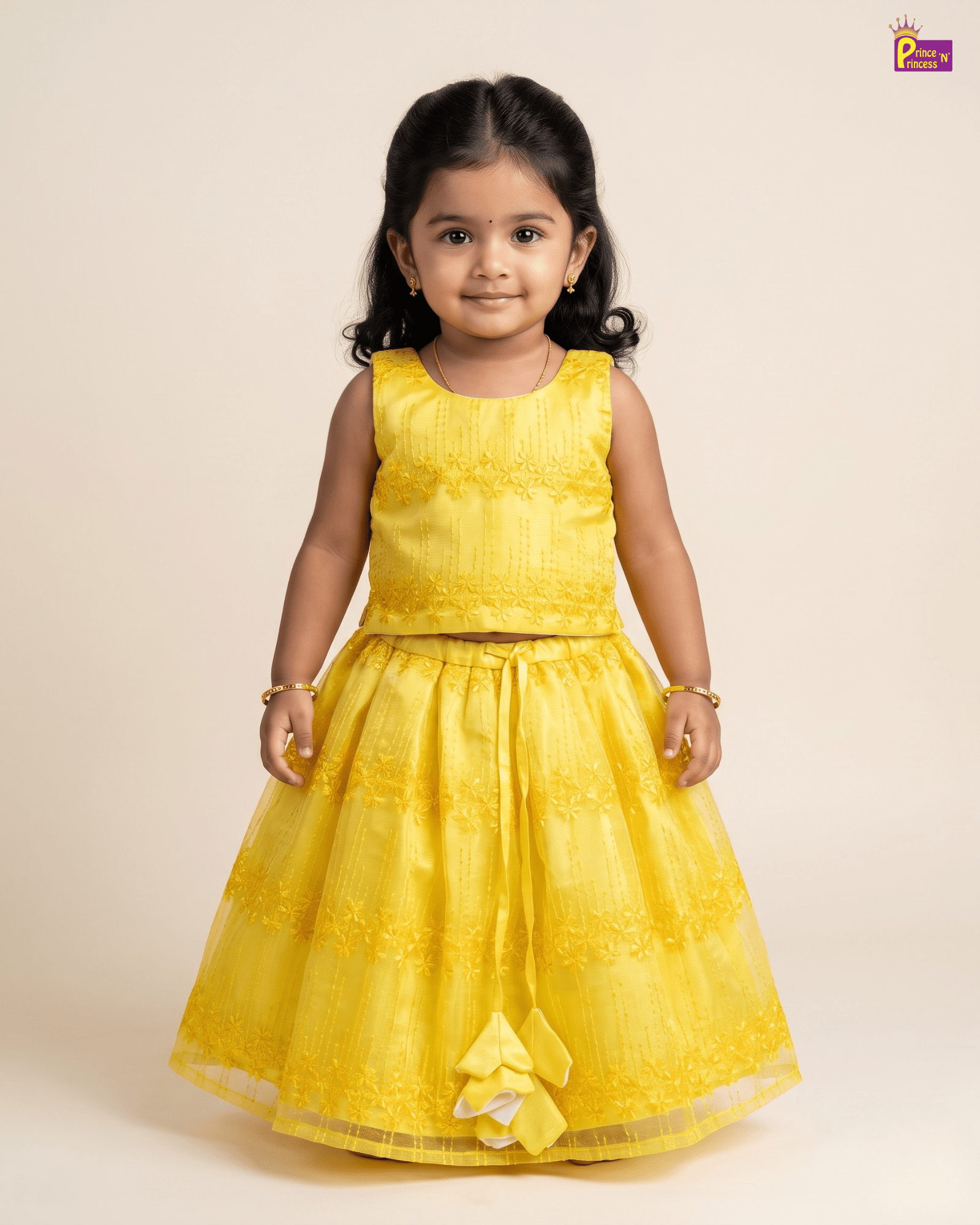 Sunshine Yellow Floral Embroidered Lehenga Choli for Baby Girls LC292 for kids festival wear