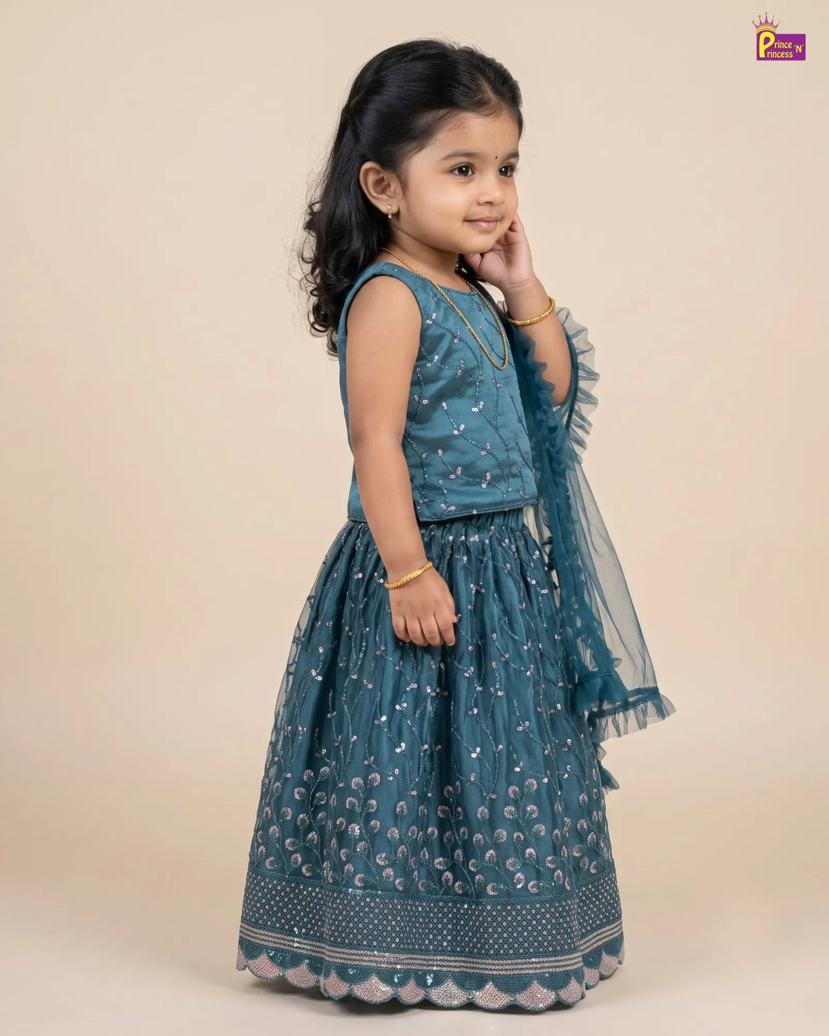 Teal Blue Embroidery Net Lehenga Choli for Girls | Party & Festive Wear LC242 for kids festival wear