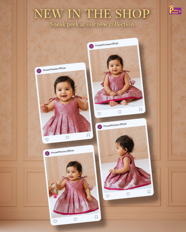 New Born Banarasi Silk Knot Type Frock in Pink LF1757