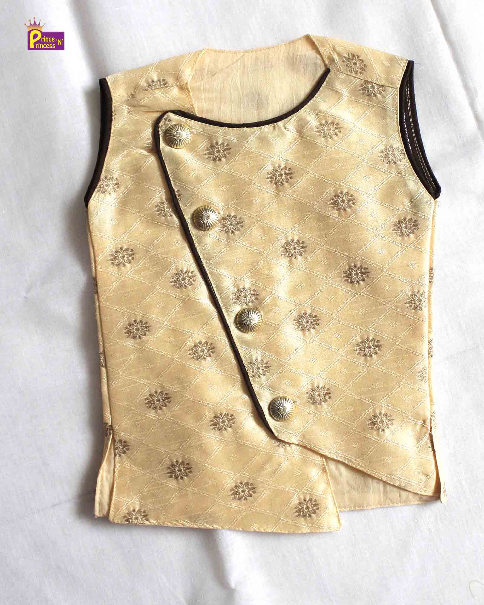 Toddler Boys Coffee Brown Sleeveless Silk Kurta Sandal Pajama KP125 - Prince N Princess