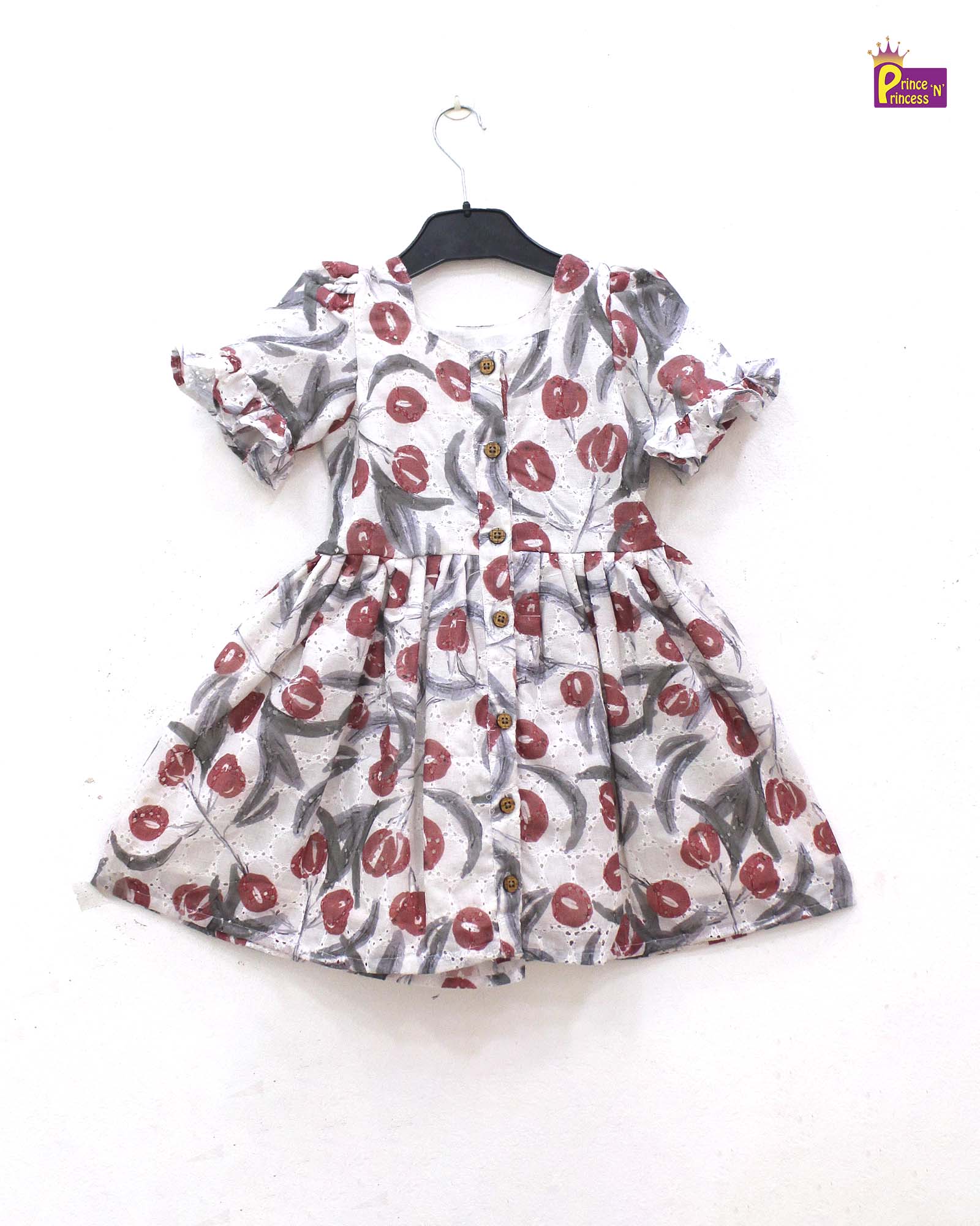 Toddler Floral Grey with White hakoba Frock CF340 - Prince N Princess