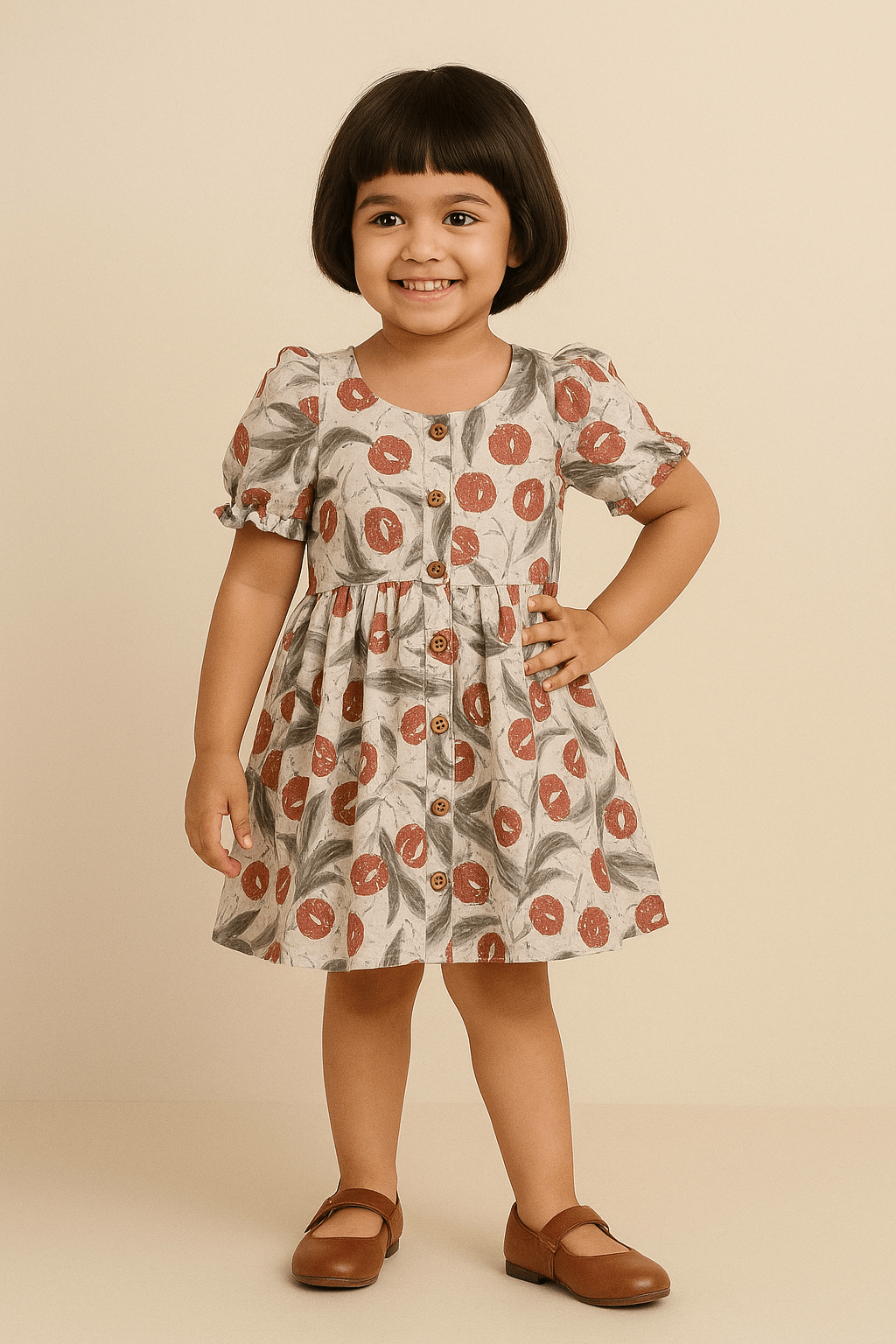 Toddler Floral Grey with White hakoba Frock CF340 - Prince N Princess