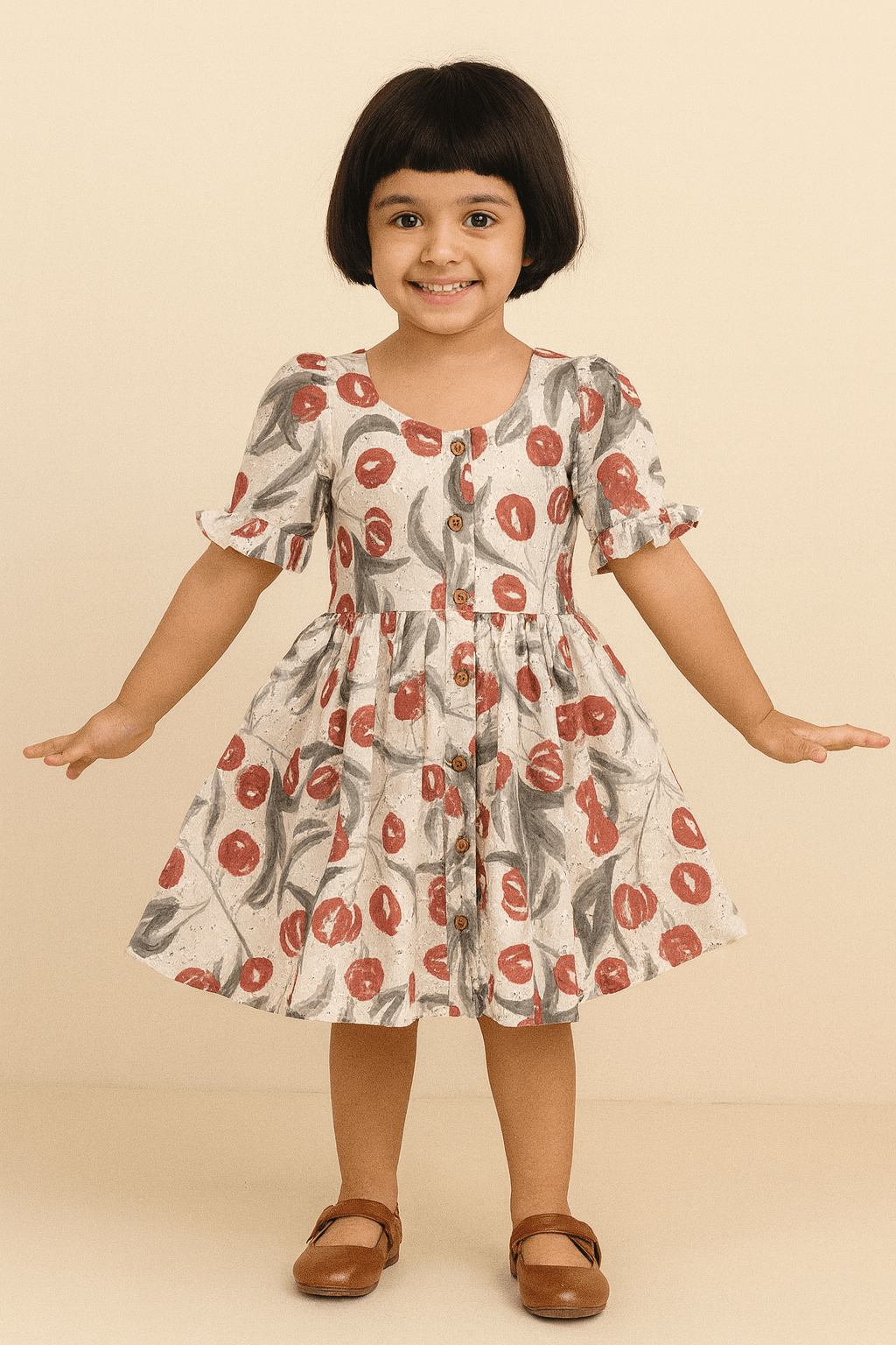 Toddler Floral Grey with White hakoba Frock CF340 - Prince N Princess