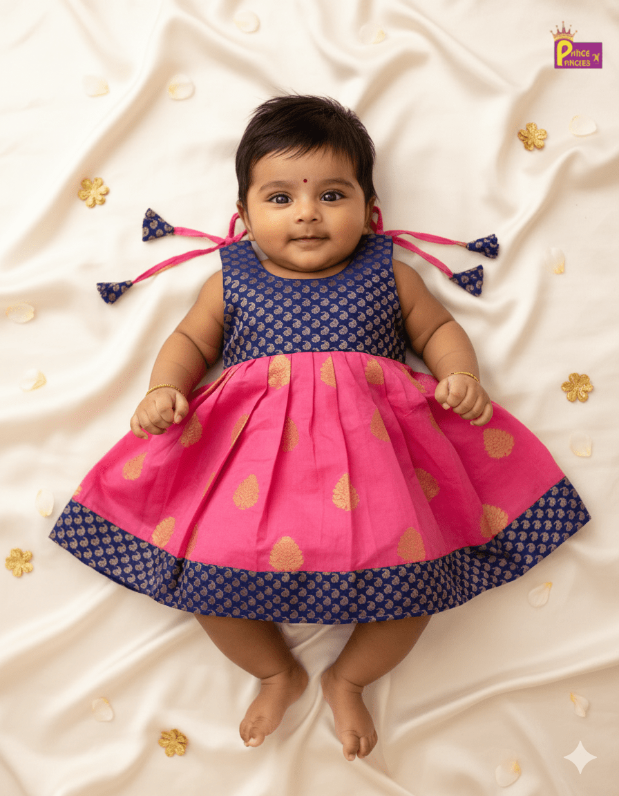 Toddlers Blue & Pink Silk Pattu Frock LF1449 - Prince N Princess