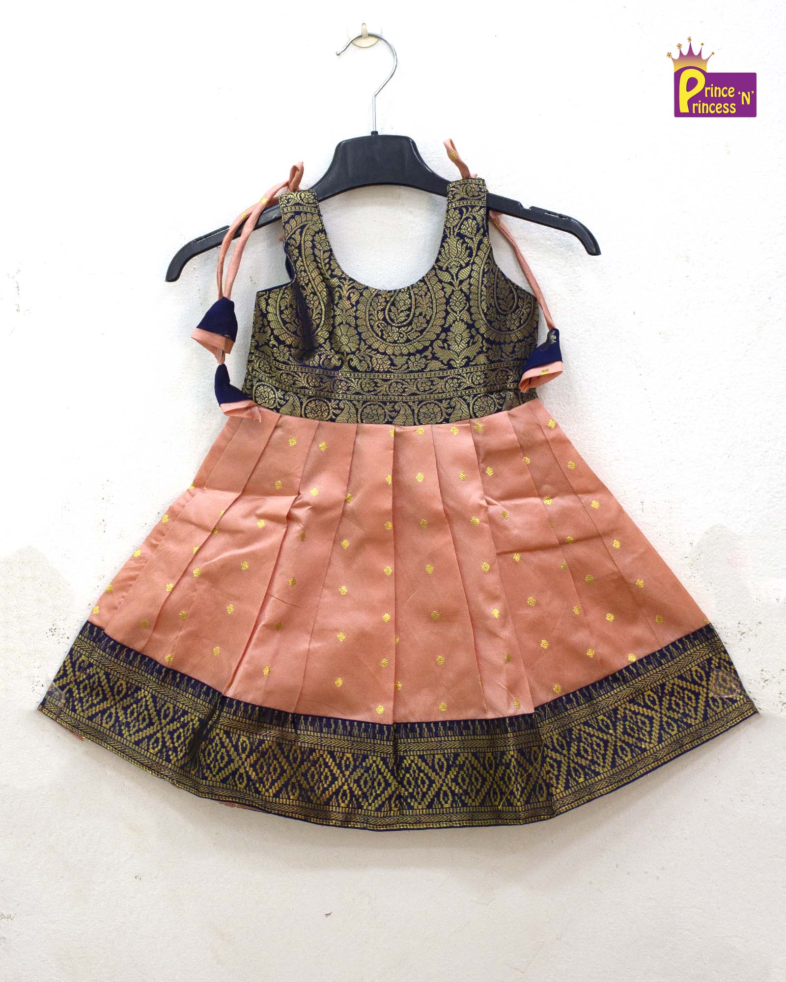 Toddlers Dark Blue & Peach Silk Pattu Frock LF1446 - Prince N Princess