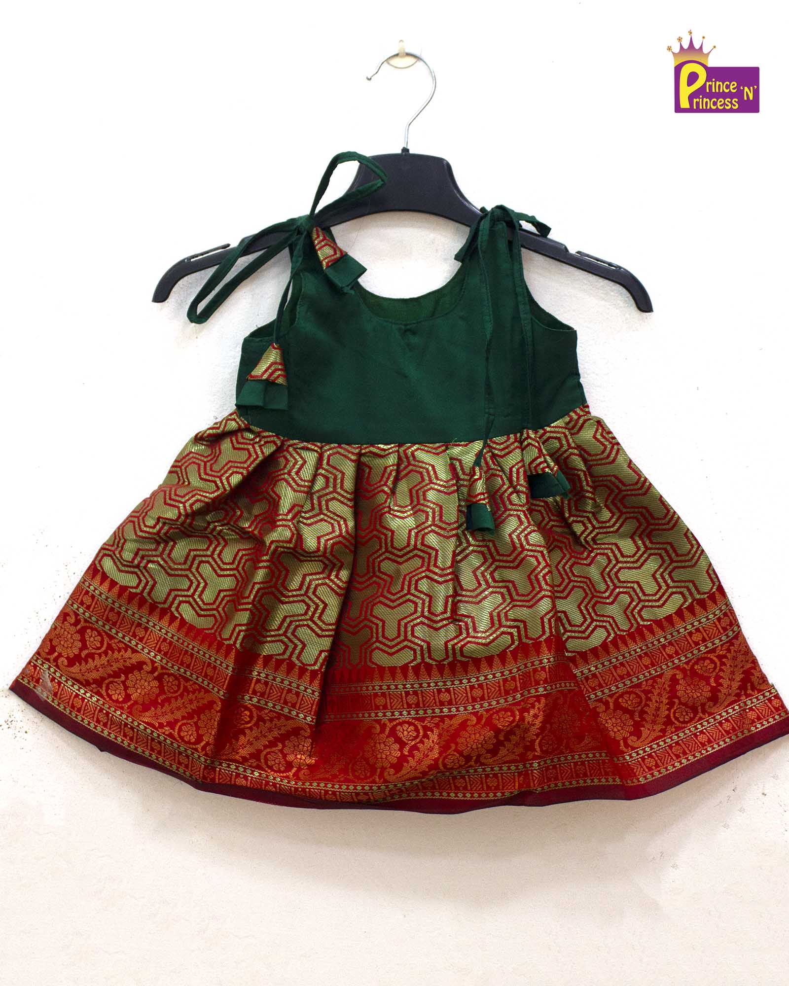 Toddlers Green & Brown Raw Silk Pattu Frock LF1433 - Prince N Princess