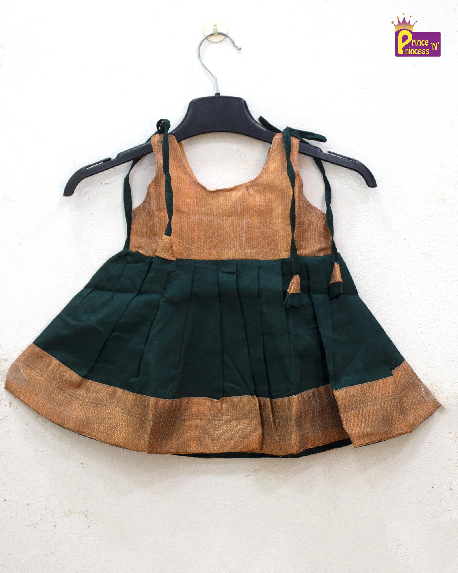 Toddlers Green & Copper Silk Pattu Frock LF1445 - Prince N Princess