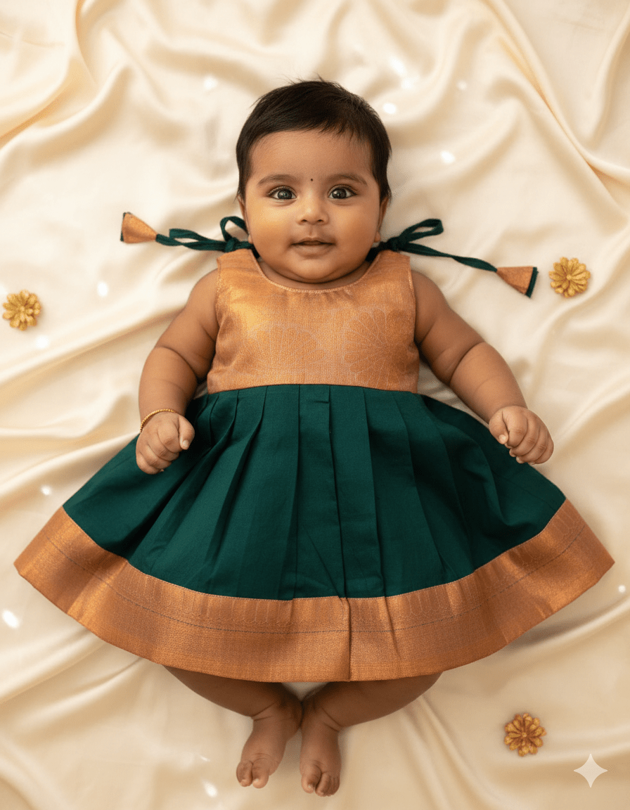 Toddlers Green & Copper Silk Pattu Frock LF1445 - Prince N Princess