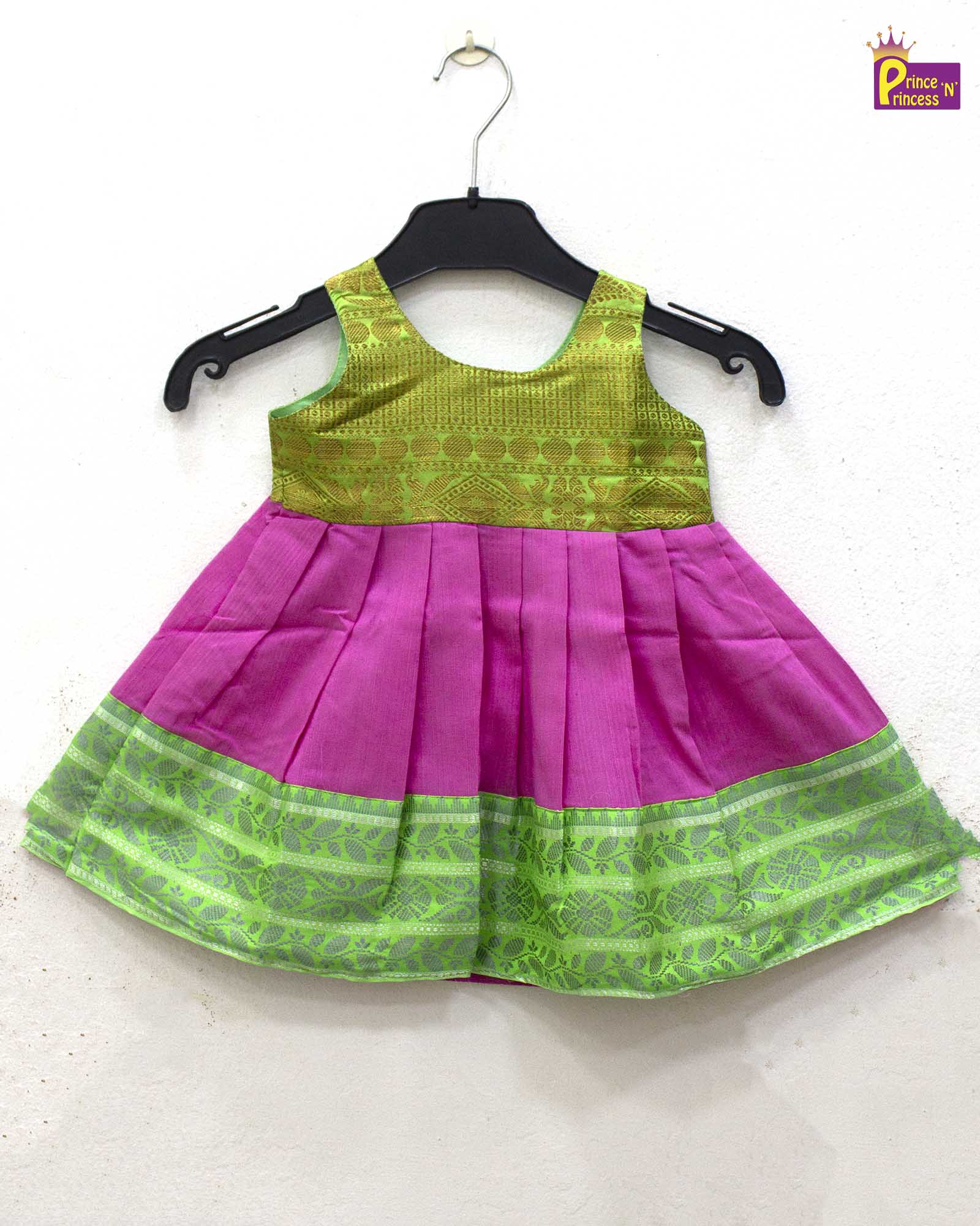 Toddlers Green & Pink Silk Pattu Frock LF1443 - Prince N Princess