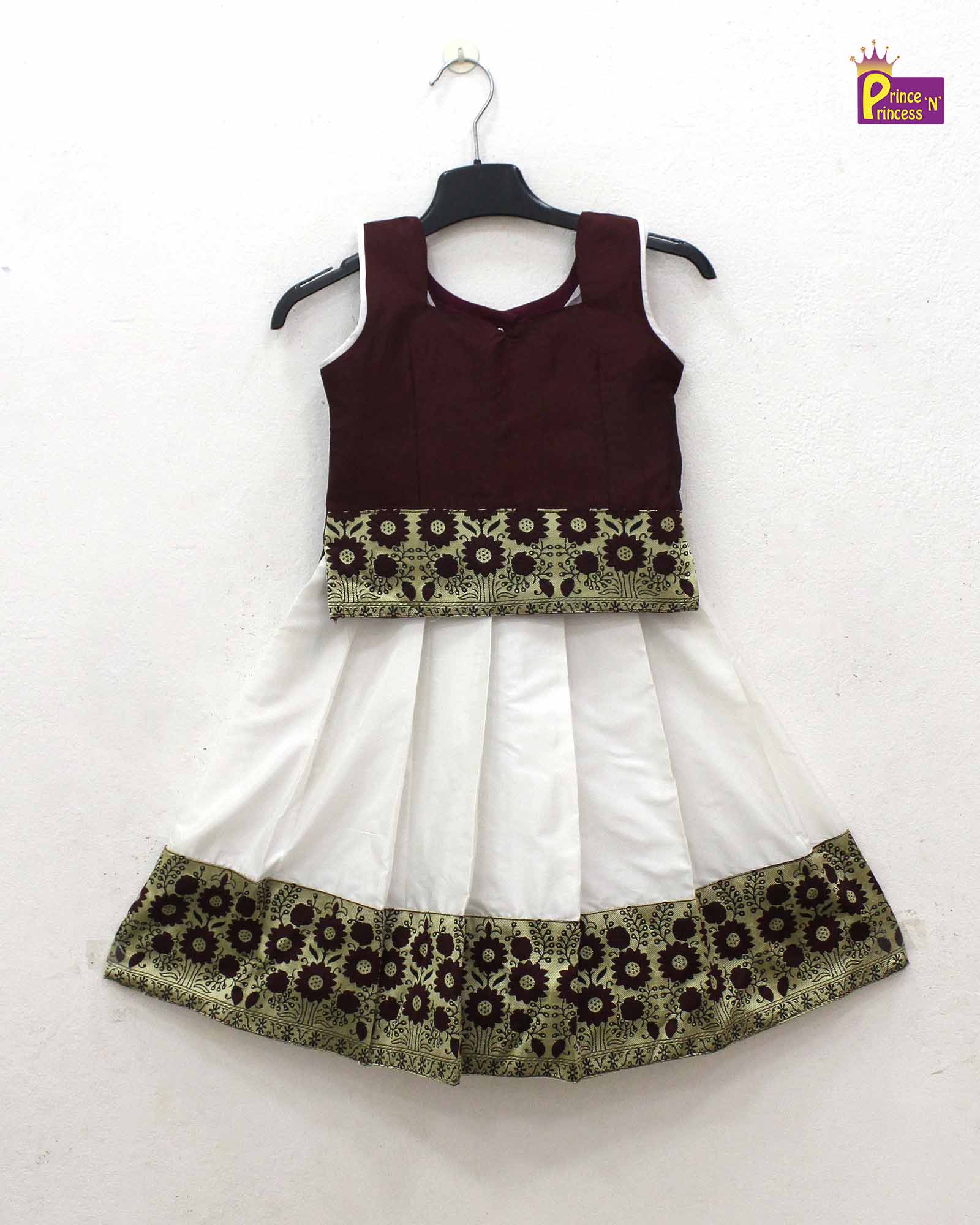 Toddlers Marron White Pattu Pavadai PPP1775 for kids festival wear