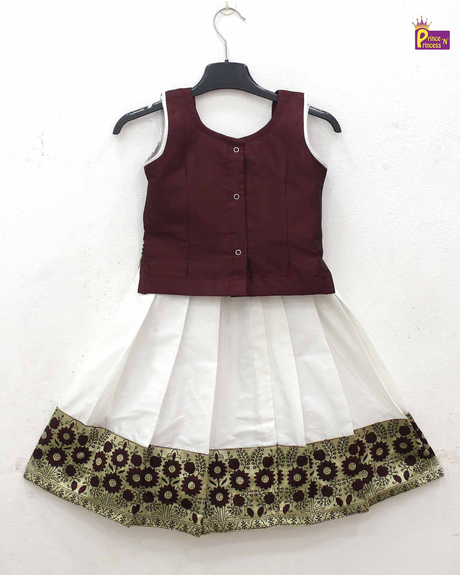 Toddlers Marron White Pattu Pavadai PPP1775 for kids festival wear
