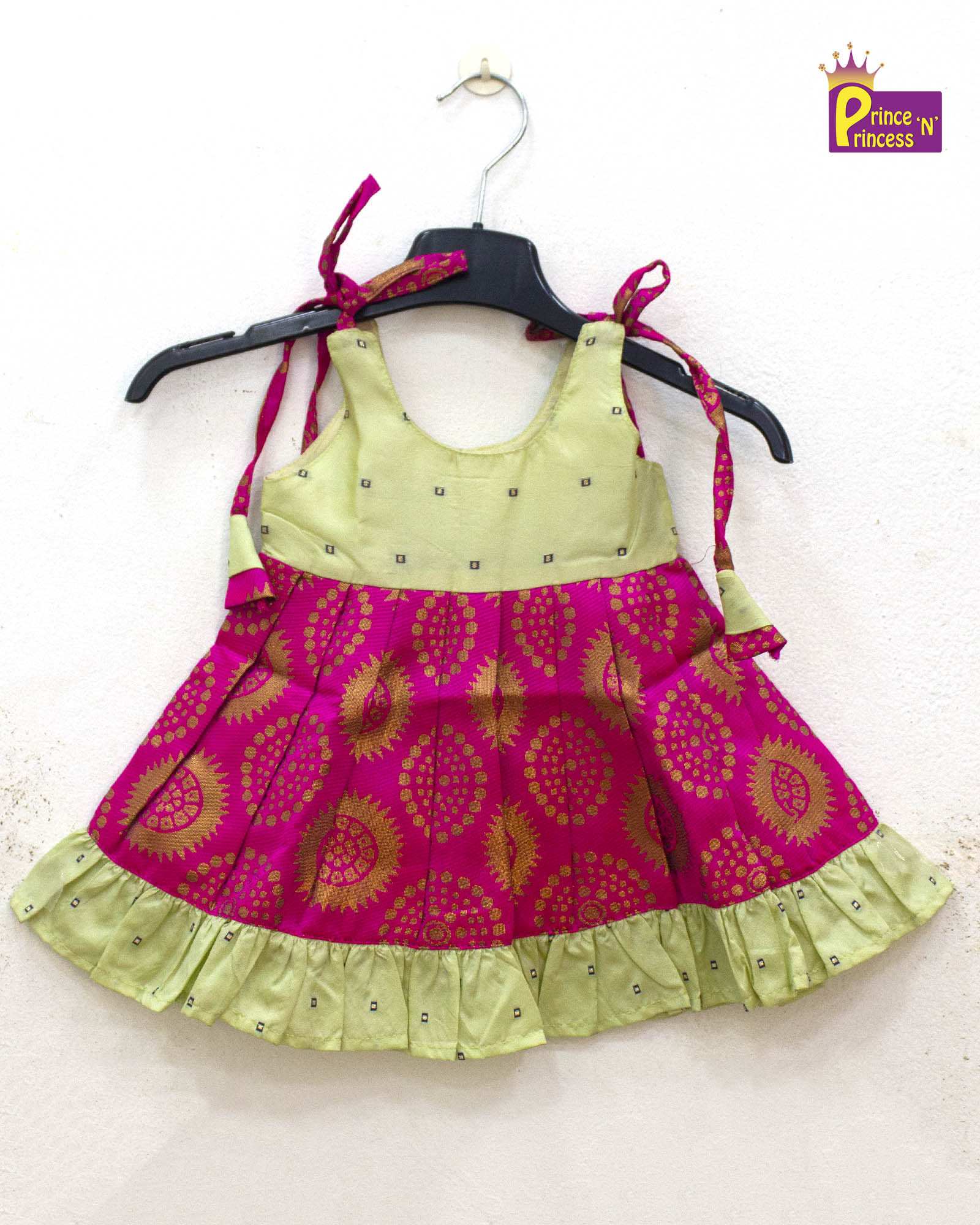 Toddlers Navy Blue Green Raw Silk Pattu Frock LF1481 - Prince N Princess