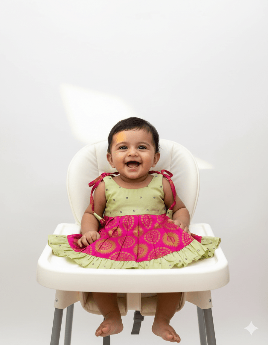 Toddlers Navy Blue Green Raw Silk Pattu Frock LF1481 - Prince N Princess