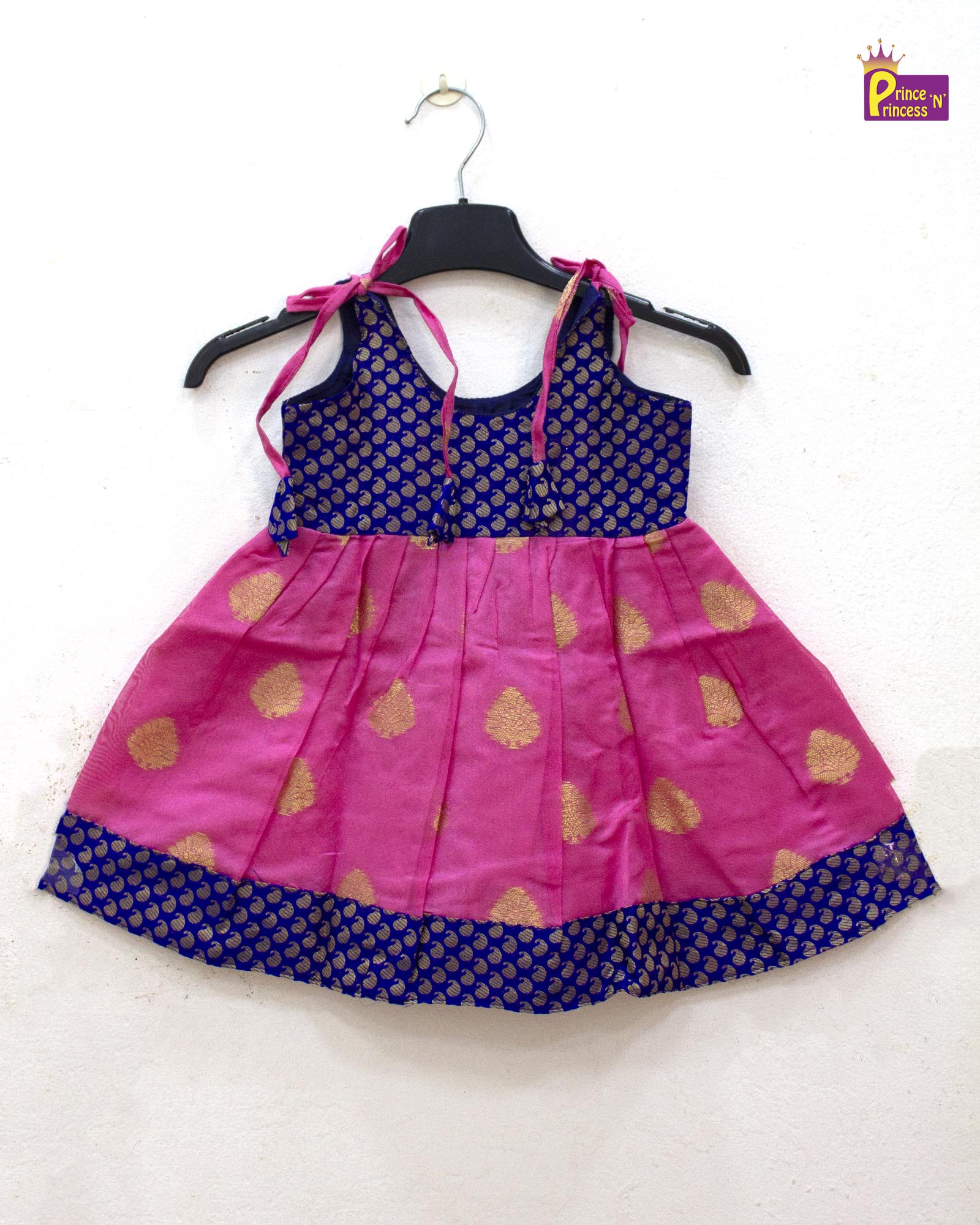 Toddlers Navy Blue Green Raw Silk Pattu Frock LF1490 - Prince N Princess