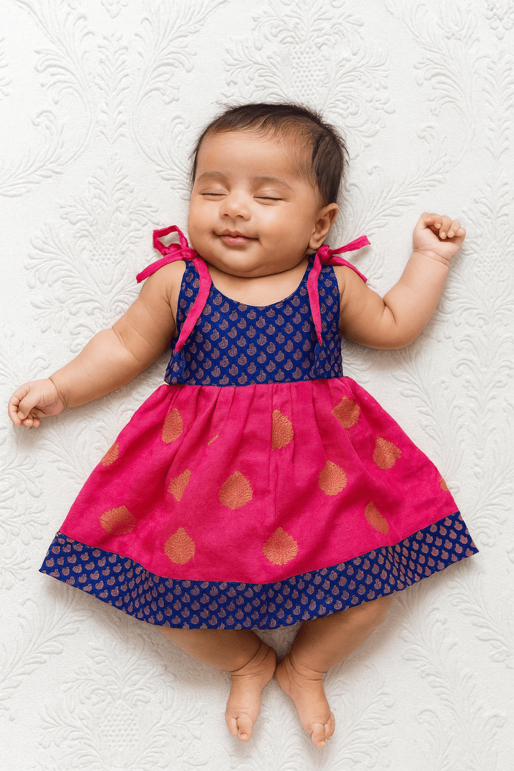 Toddlers Navy Blue Green Raw Silk Pattu Frock LF1490 - Prince N Princess