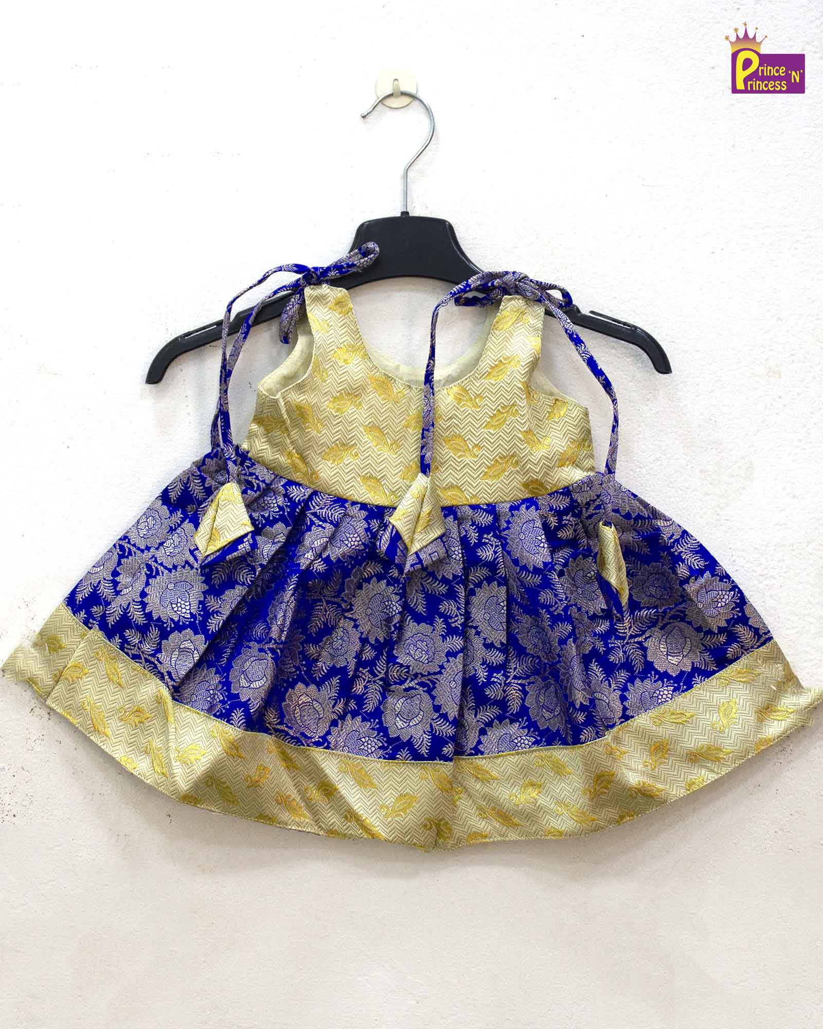 Toddlers Navy Blue Green Raw Silk Pattu Frock LF1500 (Copy) - Prince N Princess