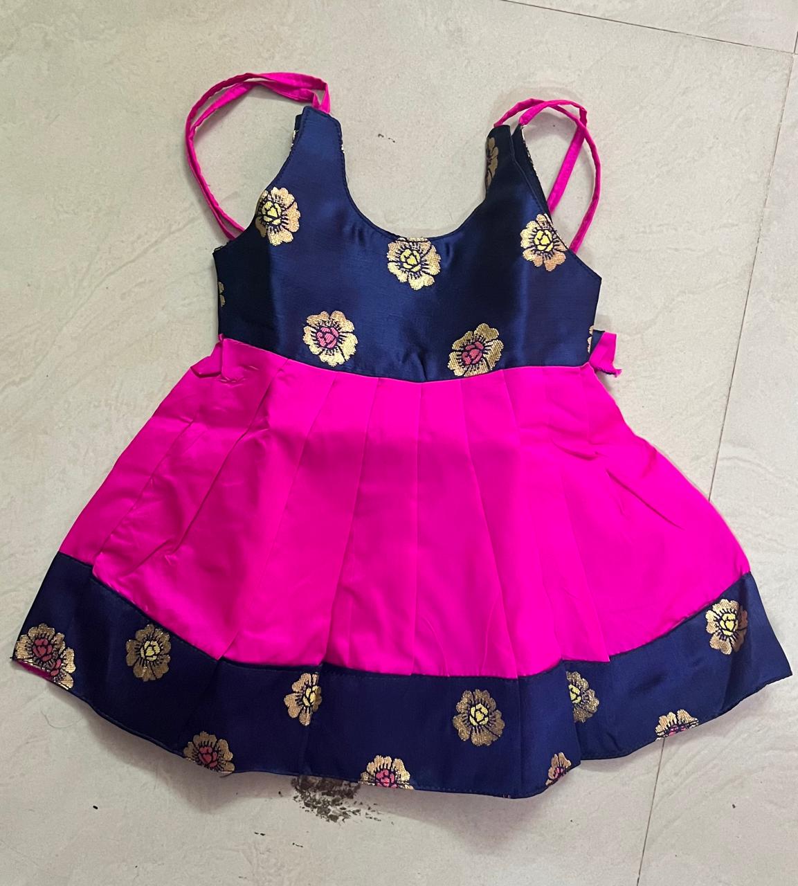 Toddlers Navy Blue Green Raw Silk Pattu Frock LF1503 - Prince N Princess