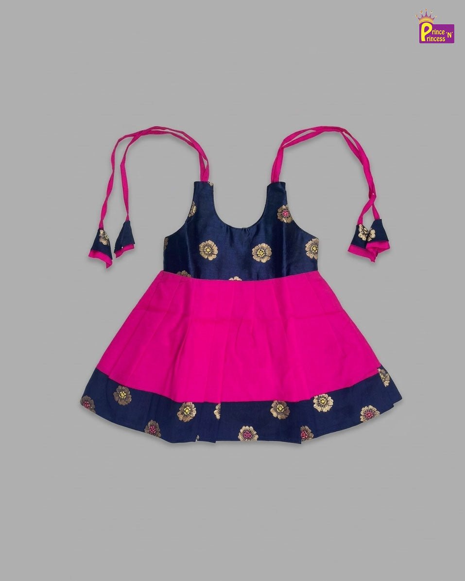 Toddlers Navy Blue PInk Raw Silk Pattu Frock LF1503 - Prince N Princess