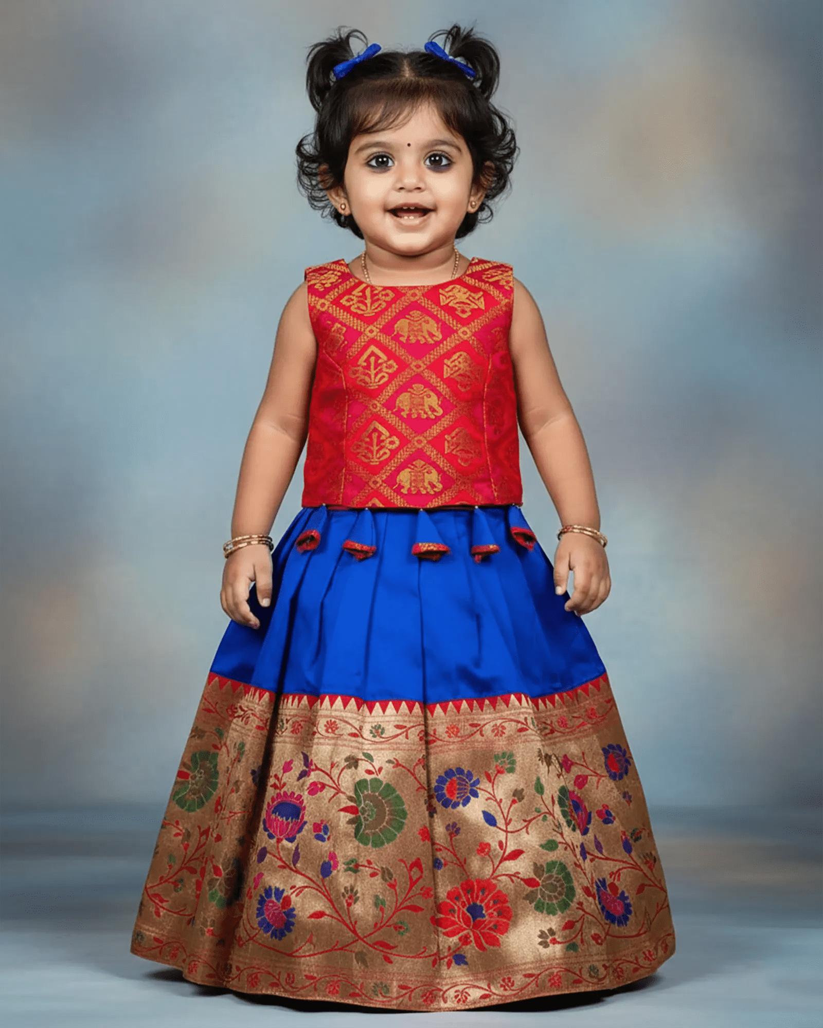 Toddlers Pattu Pavadai Red & Pepsi Blue PPP1821 - Prince N Princess