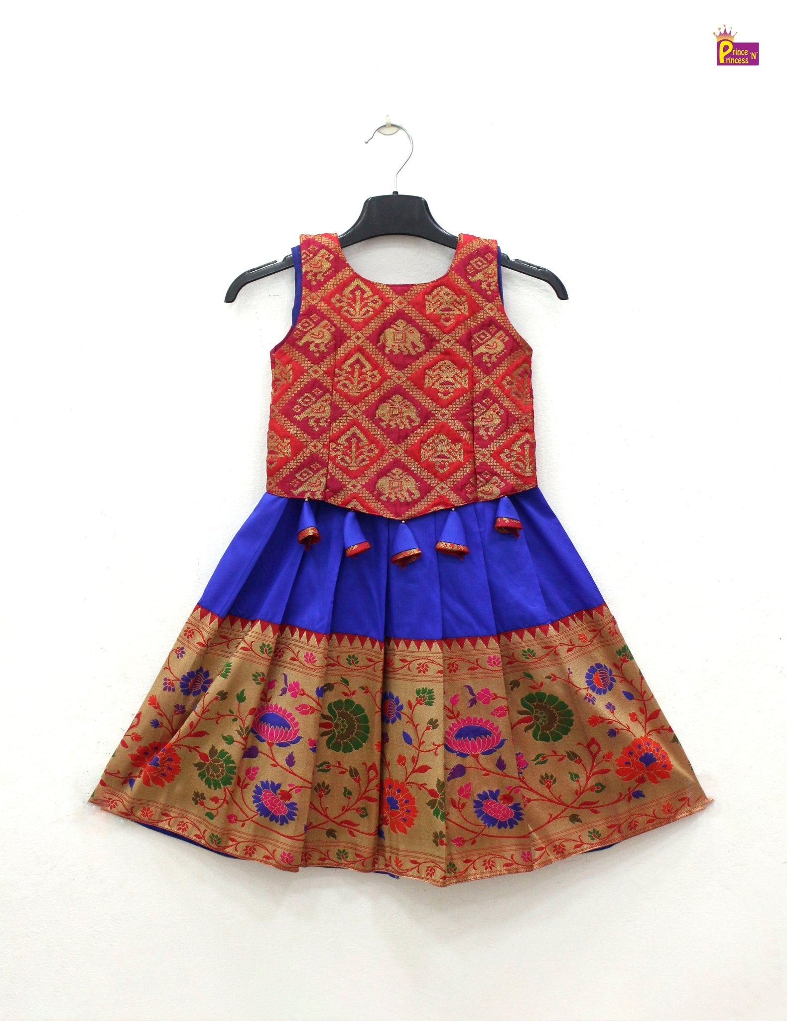 Toddlers Pattu Pavadai Red & Pepsi Blue PPP1821 - Prince N Princess