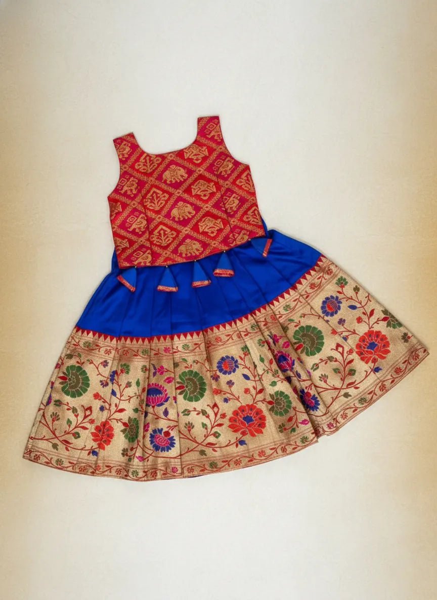 Toddlers Pattu Pavadai Red & Pepsi Blue PPP1821 - Prince N Princess