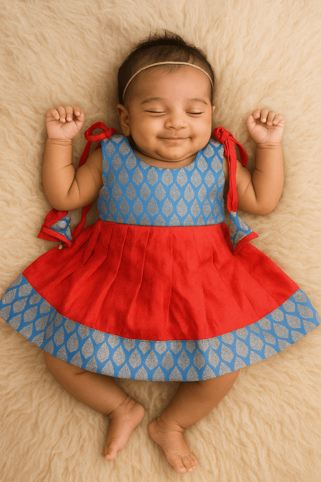 Toddlers Pink & Blue Raw Silk Pattu Frock LF998 - Prince N Princess