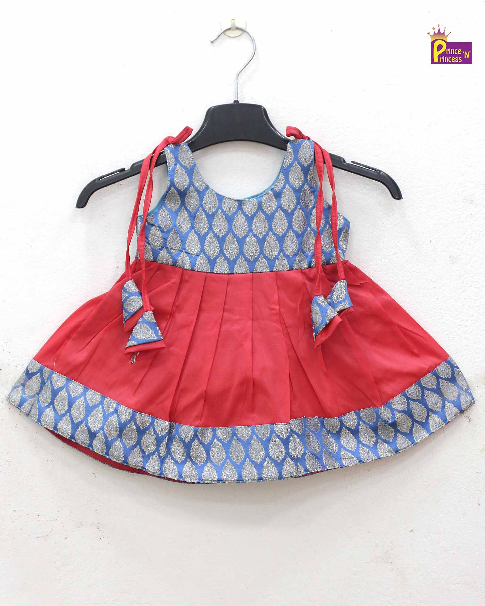 Toddlers Pink & Blue Raw Silk Pattu Frock LF998 - Prince N Princess